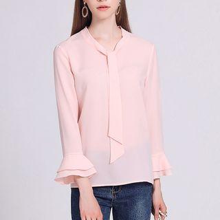 Ruffle-sleeve Bow-accent Blouse