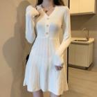 Long-sleeve Henley Knit Mini A-line Dress