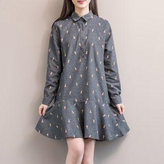 Long-sleeve Printed Mini Dress
