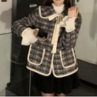 Plaid Doll-collar Button-up Jacket Plaid - Black - One Size