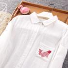 Fish Embroidered Blouse White - One Size