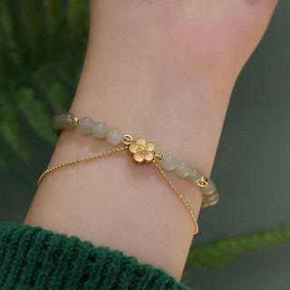 Flower Sterling Silver Faux Gemstone Bead Bracelet Green - One Size