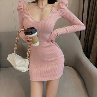 Chain-accent Knit Mini Sheath Dress