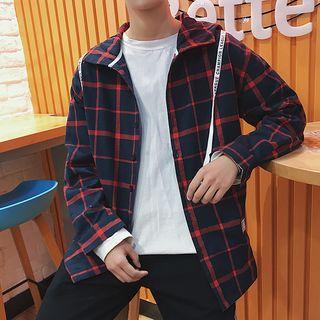 Plaid Long-sleeve Hooded Jacket