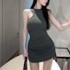 Asymmetrical Sleeveless Shirred Bodycon Dress