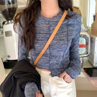 Long-sleeve Contrast Trim Asymmetrical Hem Top