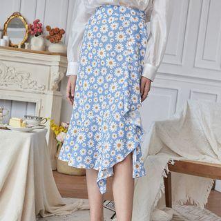 Floral Print Asymmetrical Mermaid Skirt