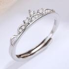 Rhinestone Crown Open Ring 1 Pc - Silver - One Size