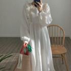 Long-sleeve A-line Midi Dress Milky White - One Size
