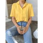 Open-placket Short-sleeve Colored Shirt