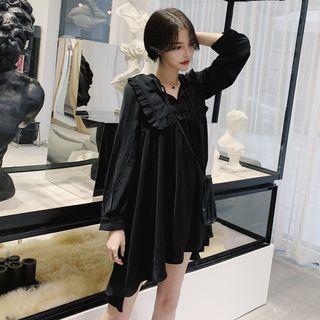 Ruffle Trim Asymmetric Mermaid Dress Black - One Size