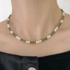 Faux Pearl Necklace Silver & Green - One Size