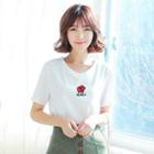 Short-sleeve V-neck Cartoon Printed T-shirt