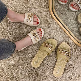 Chain-accent Flat Slide Sandals