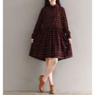 Check Collared Long-sleeve A-line Dress