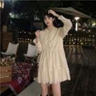Plain Coat / Ruffle Trim Mini A-line Dress
