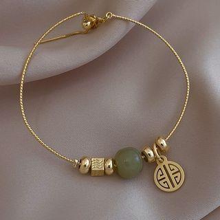 Faux Gemstone Alloy Bangle Green Faux Gemstone - Gold - One Size
