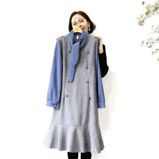 Contrast Tie-neck Ruffled Midi Plaid Dress