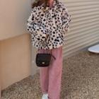 Leopard Print Fleece Buttoned Jacket / Corduroy Straight-fit Pants