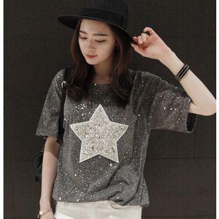 Short-sleeve Star Printed Glitter T-shirt
