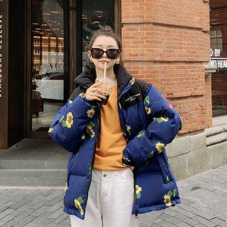 Flower Print Zip Padded Coat