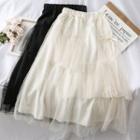 Asymmetric Ribbon-accent Mesh A-line Skirt
