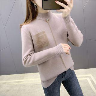 Fluffy-lined Mock-neck Sweater