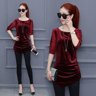 Long-sleeve Asymmetric Velvet Top