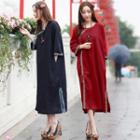 3/4-sleeve Linen Midi A-line Dress