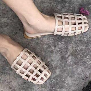 Woven Cutout Flat Mule Loafers