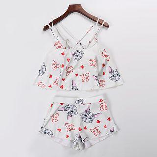 Set: Ruffle Trim Printed Swim Top + Swim Shorts