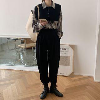 Tie-dyed Shirt / Shawl / High-waist Wide-leg Pants / Set