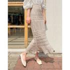 Scallop-hem Long Pointelle-knit Skirt