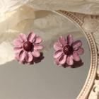 Floral Ear Stud 1 Pair - Pink - One Size