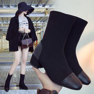 Cap Toe Chunky Heel Mid-calf Boots