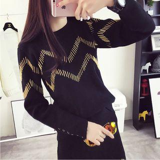 Set: Embellished Sweater + Knit Skirt