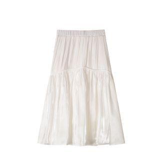 Plain Elastic Waist A-line Maxi Skirt