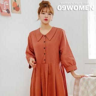 Plus Size Puff-sleeve Pleated Long Dress