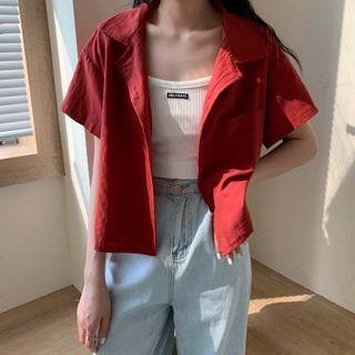 Pocket-front Crop Short-sleeve Shirt