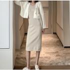 V-neck Cropped Cardigan / Midi Knit Tank Dress