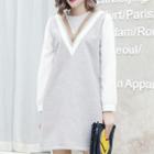 Mock Two Piece Applique Long Sleeve Dress