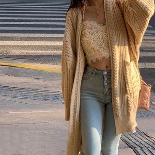 Long Cardigan / Spaghetti Strap Lace Top