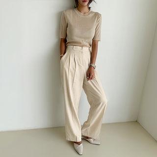 Linen Blend Wide-leg Pants Oatmeal - One Size