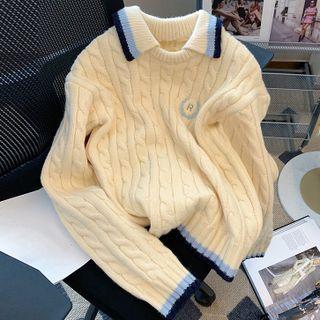 Mock Two-piece Collared Sweater Almond - One Size