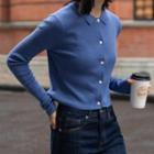 Plain Lapel Long-sleeve Knit Cardigan