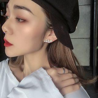 925 Sterling Silver Faux Pearl Rhinestone Stud Earring 1 Pair - As Shown In Figure - One Size
