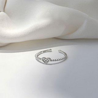Heart Rhinestone Open Ring Silver - Size No. 12
