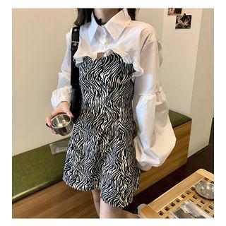 Cropped Shirt / Spaghetti Strap Mini Sheath Dress
