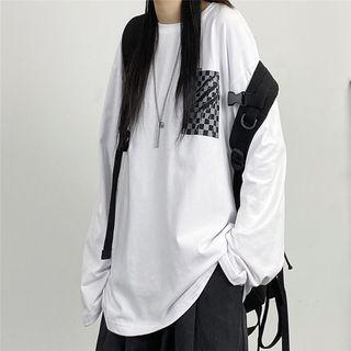 Long-sleeve Check Print T-shirt