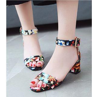 Print Ankle-strap Block-heel Sandals